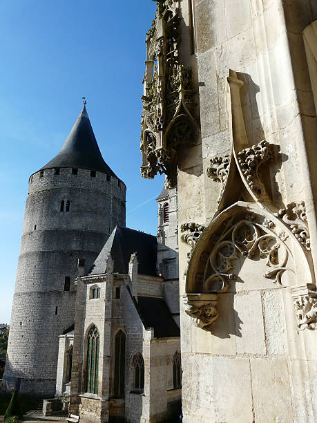 This is a view of a medieval donjon and chapel of the french castle of chateaudun