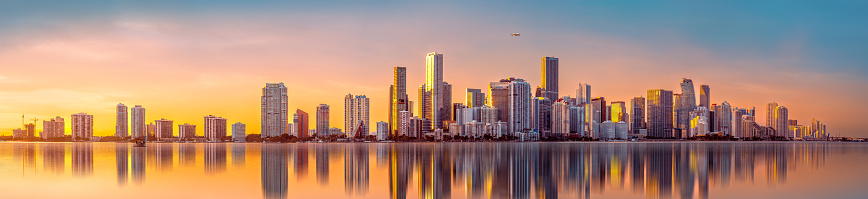 the skyline of miami during a beautiful sunset