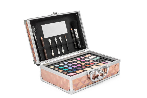 istock Beauty box with eyeshadow and brushes on white background. Makeup concept. 1470309572