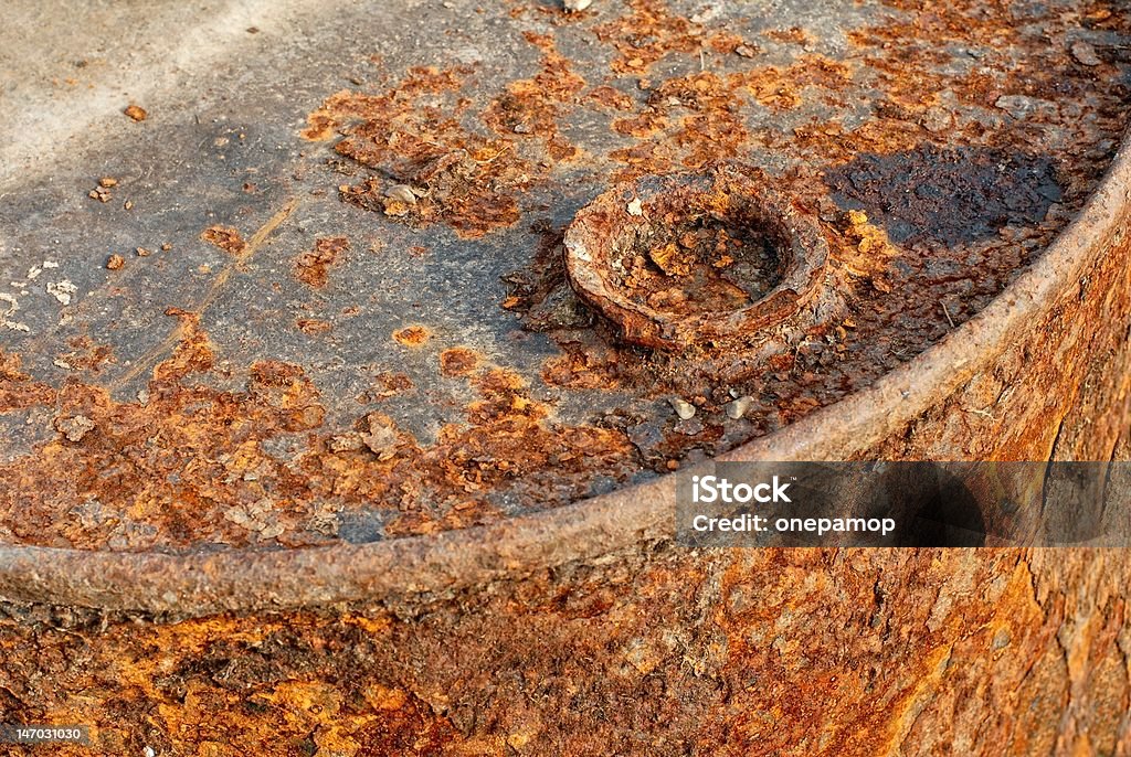 Old rusty toxic drum for industrial use Old rusty toxic drum for industrial use. Close up Accidents and Disasters Stock Photo