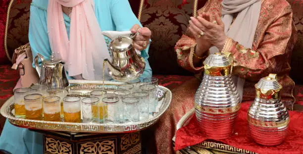 Photo of Moroccan teapot and cup to drink the famous mint.