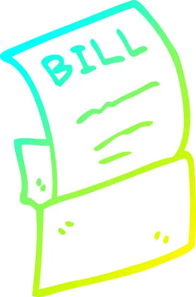 Vector illustration of cold gradient line drawing of a cartoon bill in envelope
