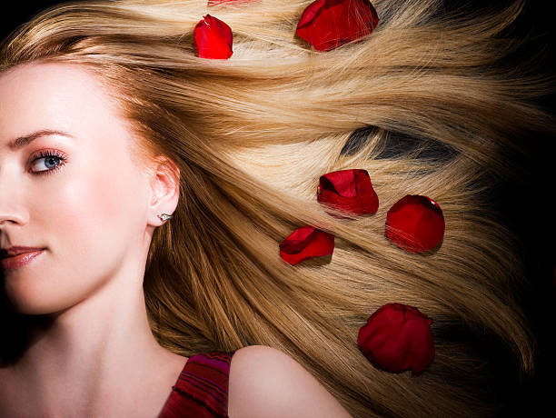 porträt der schönen frau - human hair women horizontal rose petals stock-fotos und bilder