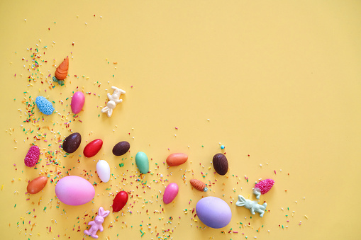 Easter Decoration with Easter Eggs on Vibrant Background