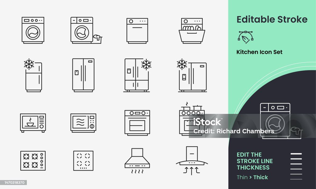Kuchyně - Velké spotřebiče, sada vektorových ikon - Bez autorských poplatků Lednička vektorové obrázky Kuchyně - Velké spotřebiče, sada vektorových ikon - Bez autorských poplatků Lednička vektorové obrázky