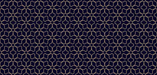 Vector illustration of Abstract geometric seamless pattern in Arabian style. Black and gold ornament