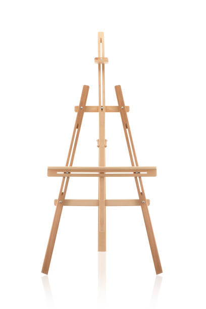 Wooden display easel front view isolated on a white background