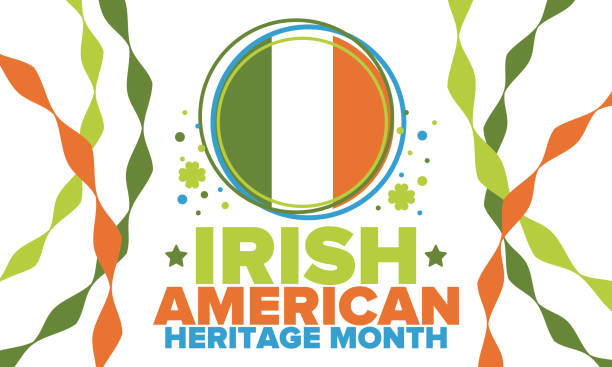 Irish American Heritage Month. Annual celebrated all March in the United States. Honor achievements and contributions of Ireland immigrants to the history of America. Flags design. Vector poster Irish American Heritage Month. Annual celebrated all March in the United States. Honor achievements and contributions of Ireland immigrants to the history of America. Flags design. Vector poster celtic culture celtic style star shape symbol stock illustrations