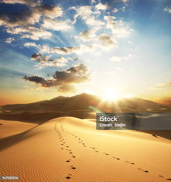 Desert Sunset Stock Photo - Download Image Now - Desert Area, Footprint, Distant