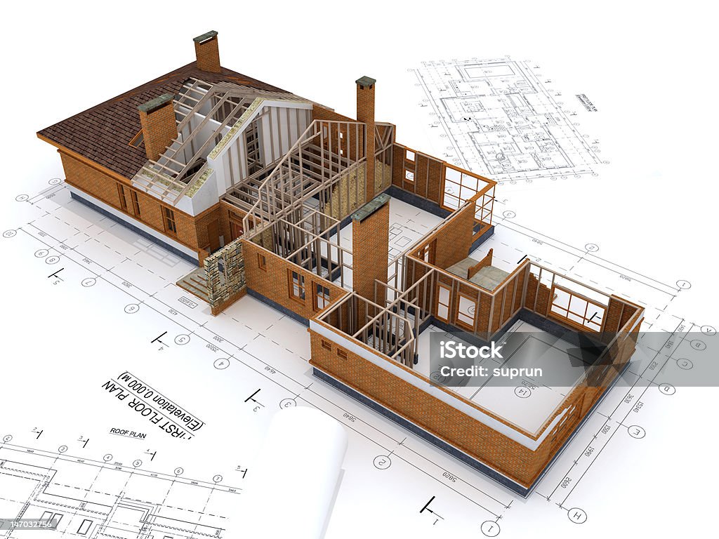 Generic bâtiment, en Construction, plan isolé sur blanc - Photo de Maison libre de droits