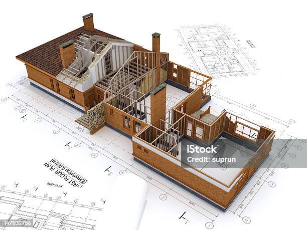 Photo libre de droit de Generic Bâtiment En Construction Plan Isolé Sur Blanc banque d'images et plus d'images libres de droit de Maison