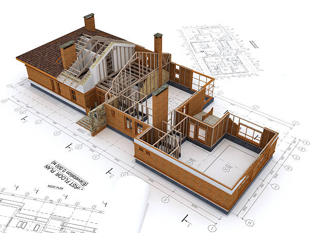 성분명은 미흡함 제작, 청사진 흰색 바탕에 그림자와 - three dimensional blueprint construction housing project 뉴스 사진 이미지