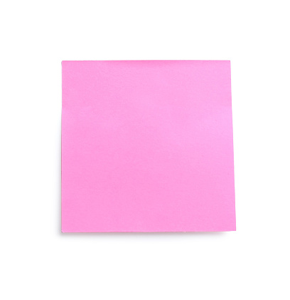 Blank pink sticky note isolated on white. Space for text