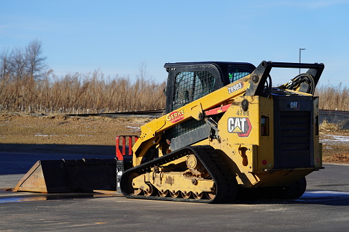 Mauston, Wisconsin USA - February 17th, 2023: Unused CAT 289D3 Compact Track Loader.