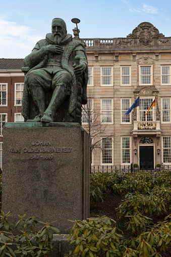 The Hague, Netherlands, March 20, 2022; Statue of the Dutch statesman Johan Van Oldenbarnevelt.