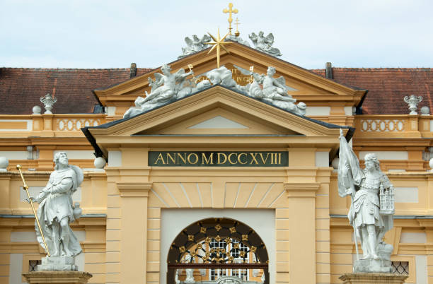 18th Century Melk Abbey Entrance With Sculptures stock photo