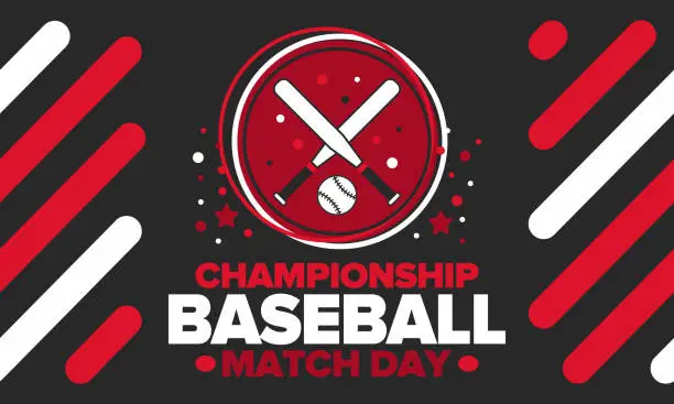 Vector illustration of Baseball Match Day. Regular season games in March. Baseball league, team competition and championship. Baseball bat and ball. Sport party in United States. Professional tournament. Sport vector poster