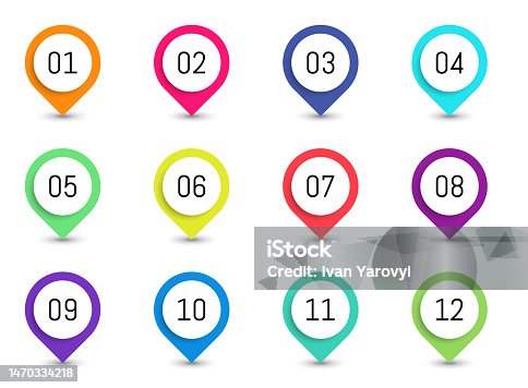 istock Bullet point markers with shadow. From 1 to 12. 1470334218