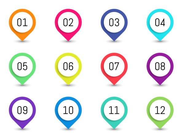 Bullet point markers with shadow. From 1 to 12. Bullet point markers with shadow. From 1 to 12. 156 number stock illustrations