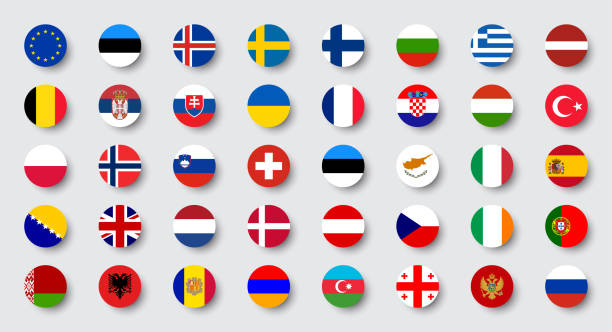 okrągłe flagi krajów europy. ilustracja wektorowa. - flag countries symbol scandinavian stock illustrations