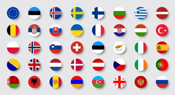 Vector illustration of Round flags of Europe countries. Vector illustration.