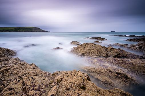 Cornish Coastline taken in Cornwall, UK. Long exposure image.