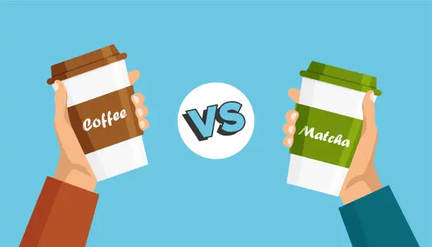 Vector illustration of Coffee versus matcha tea.