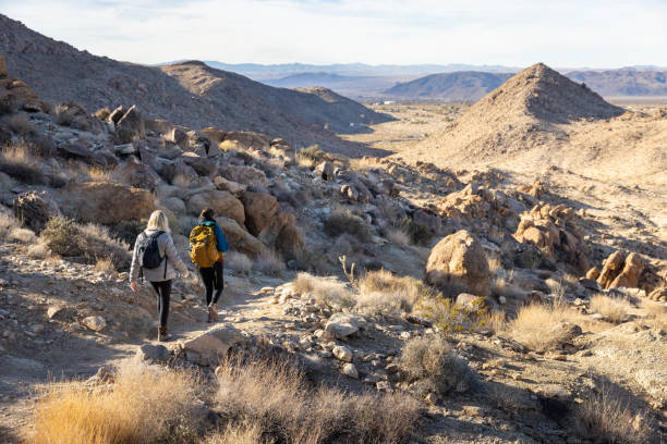 istock Two women hiking together in the desert 1470340430