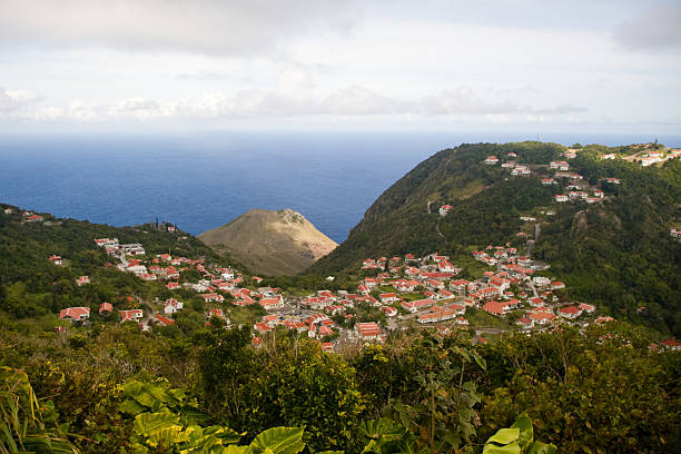 View on Windward town from uphill stock photo