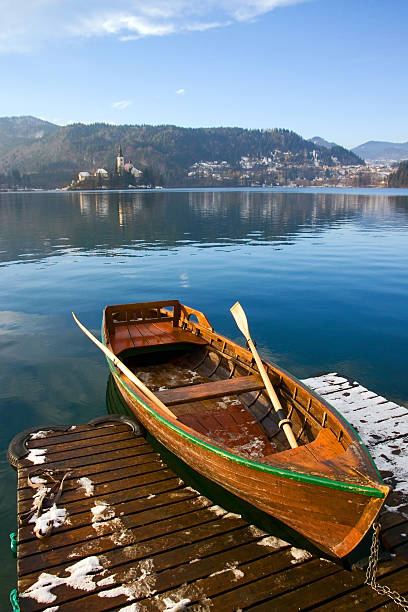 Boat on lake Bled stock photo