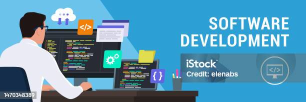 Software Developer Working With Computers Stock Illustration - Download ...