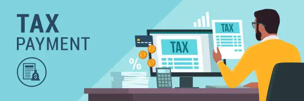 Vector illustration of Online e-tax payment on computer