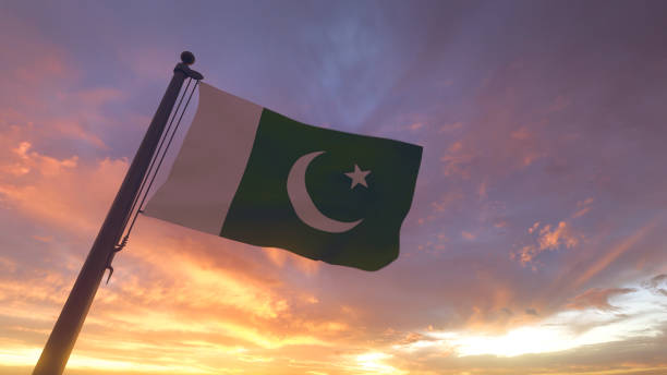 istock Pakistan Flag on Flagpole by Evening Sunset Sky, 3D Render 1470349098