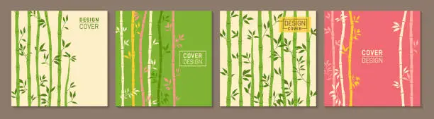 Vector illustration of Abstract bamboo stem trendy cover square card design Asian exotic pattern page flyer planner catalog