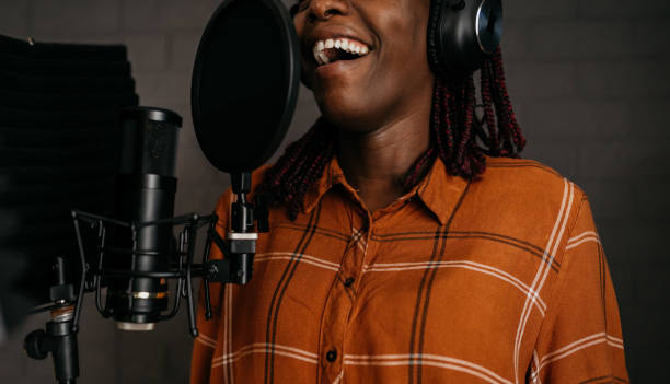 istock Young Black Woman Recording in a Studio 1470354391