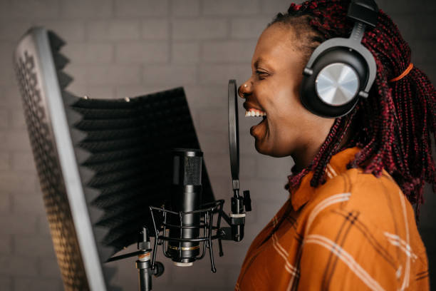 istock Young Black Woman Recording in a Studio 1470354455