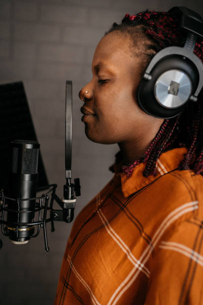 istock Young Black Woman Recording in a Studio 1470354482