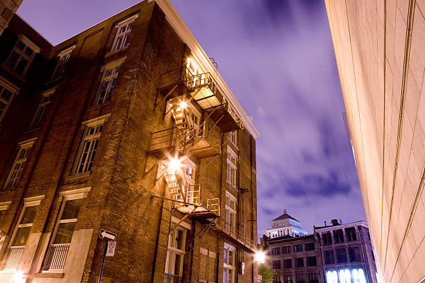 istock Old Montreal Fire escape at night 147035465