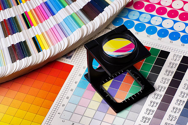 Color management set Press color management - print production printing press stock pictures, royalty-free photos & images