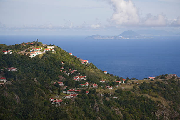 Vies on part of Windward town at Saba stock photo