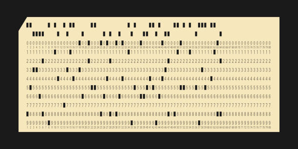 Vintage IBM punch card for electronic calculated data processing machines. Retro punchcard for input and storage in automated technology information processing systems. Vector illustration isolated.