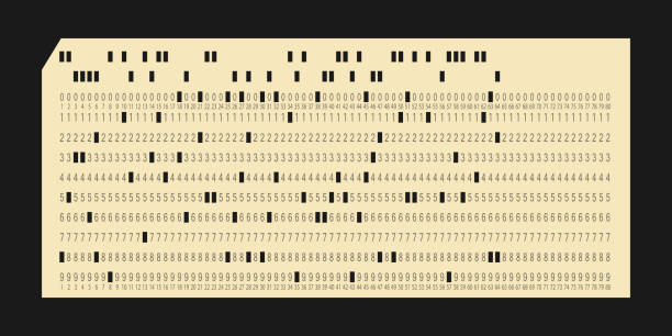 Vintage IBM punch card for electronic calculated data processing machines. Retro punchcard for input and storage in automated technology information processing systems. Vector illustration isolated Vintage IBM punch card for electronic calculated data processing machines. Retro punchcard for input and storage in automated technology information processing systems. Vector illustration isolated. computer mainframe old retro revival stock illustrations