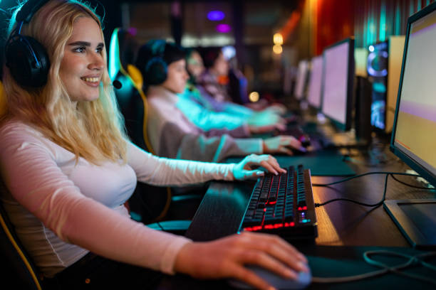 istock Female gamer playing with friends 1470359402