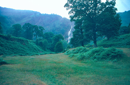 1980s old Positive Film scanned, the view of Powerscourt Waterfall, Dublin, Ireland.