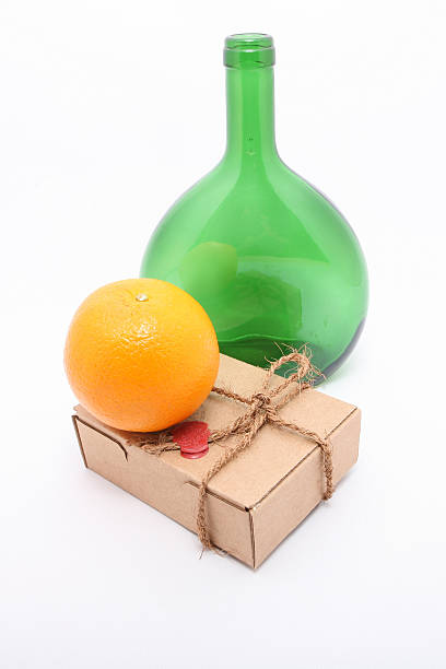 Composition- orange and green bottle stock photo