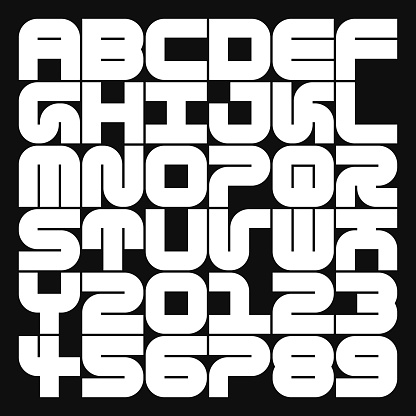 Cube Mono A2 Font - Mono Space Display Typeface Design. Alphabet and Numbers - Vector EPS10 File