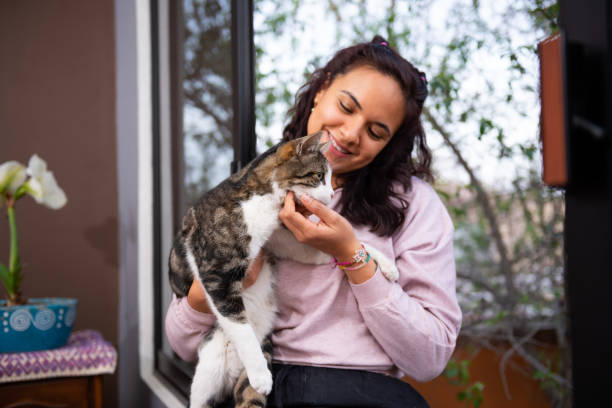 istock Woman having time with her cat in home 1470363342