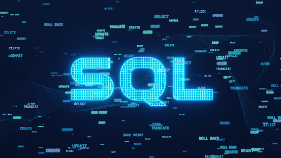 Sql Word And Sql Statements Code On A Blue Background 3d Illustration ...