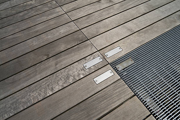 Wooden Floor With Steel Grating stock photo