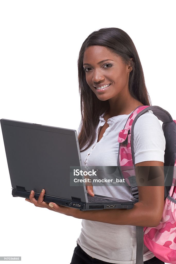 Afroamericano studente di College con portatile - Foto stock royalty-free di Allegro